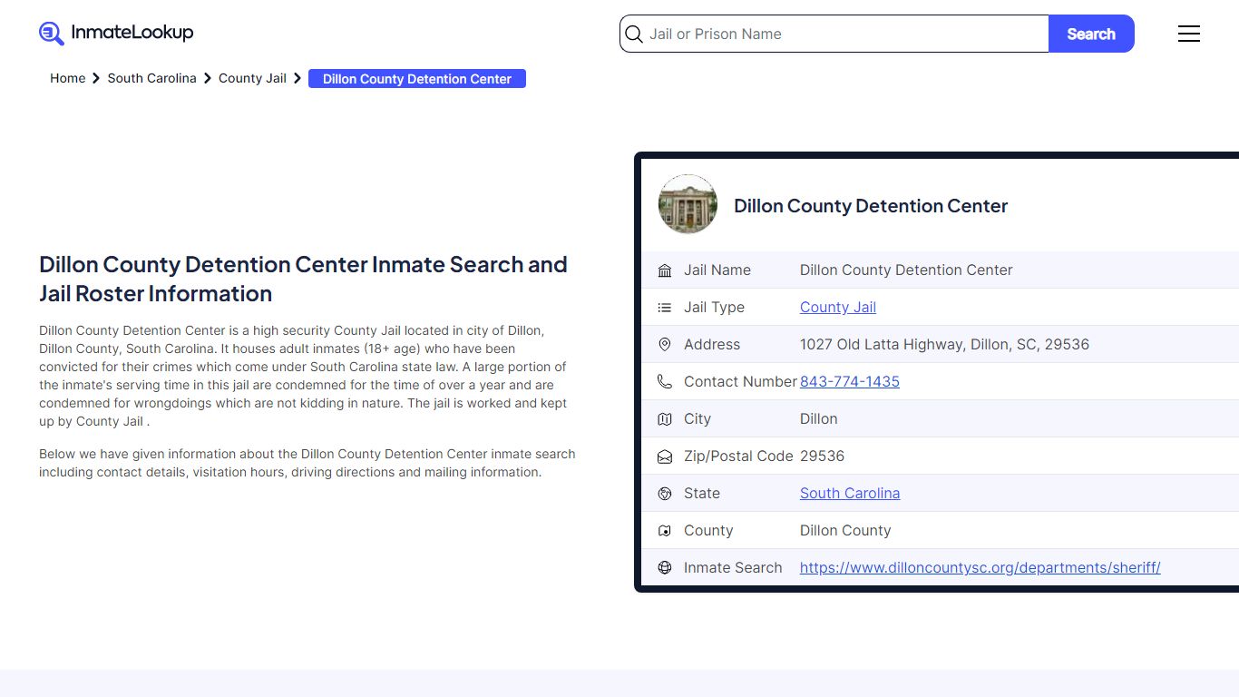 Dillon County Detention Center Inmate Search, Jail ... - Inmate Lookup